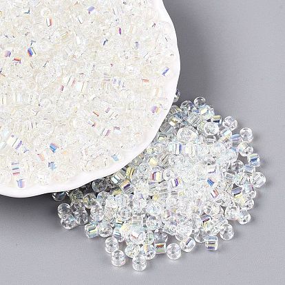 FGB Transparent Colours Glass Seed Beads, Rainbow Plated, Round Hole, Barrel