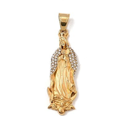 304 Colgantes grandes de acero inoxidable con microengaste de circonitas cúbicas transparentes, encantos de la virgen maria