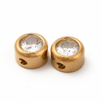 Eco-Friendly 304 Stainless Steel Cubic Zirconia Beads, Flat Round