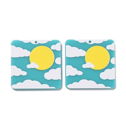 DIY Acrylic Embossed Print Pattern Earrings Pendant, Square with Sun & Cloud, for Jewelry Accessories