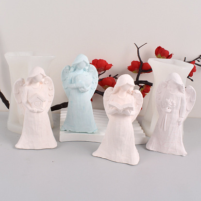 DIY Angel Holding House/Heart/Flower/Book Silicone Candle Molds, for Scented Candle Making