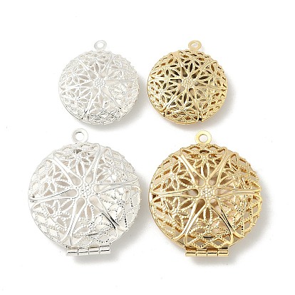 Плоские круглые полые латунные подвески-медальоны, , стойки покрытие, долговечный, без свинца и без кадмия