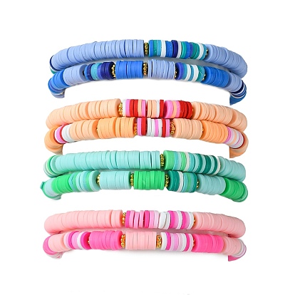 Ensemble de bracelets extensibles en perles heishi en argile polymère faits à la main, bracelets de surf empilables pour femme fille