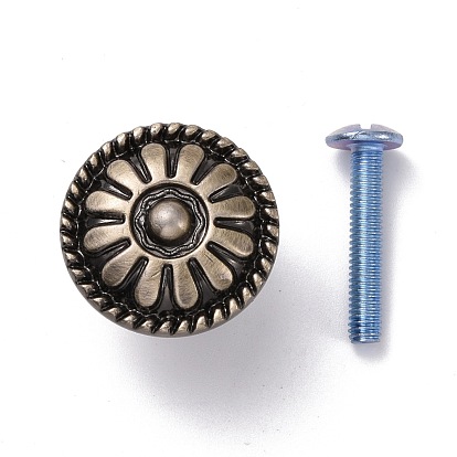 Vintage Victorian Floral Pattern Alloy Cabinet Door Knobs, Kitchen Drawer Pulls Cabinet Handles, with Iron Screws