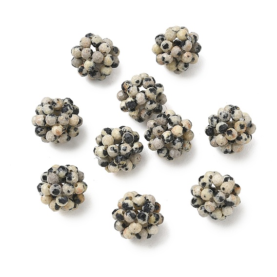Natural Dalmatian Jasper Woven Beads, Cluster Beads, Faceted, Round