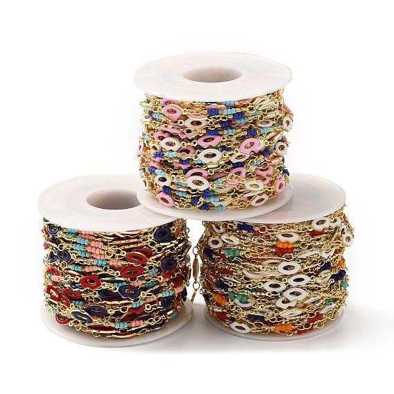 Латунные цепи с эмалевыми звеньями ручной работы, стеклянные бисерные цепи, реальный 18 k позолоченный, пайки, с катушкой, без кадмия и без свинца
