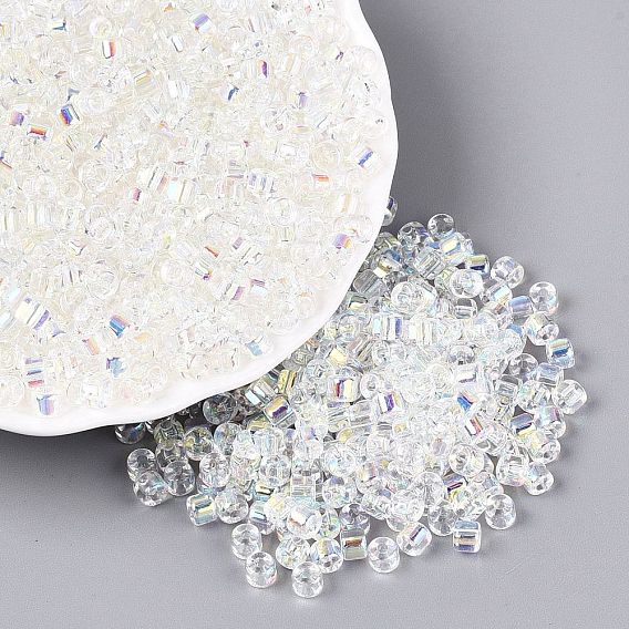 FGB Transparent Colours Glass Seed Beads, Rainbow Plated, Round Hole, Barrel