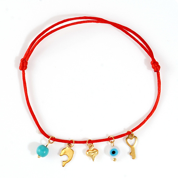 Регулируемый браслет из нержавеющей стали с подвеской в виде золотого дельфина в форме сердца и бирюзовой подвеской