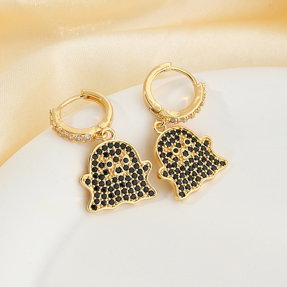 Модные серьги-кольца с кубическим цирконием из латуни