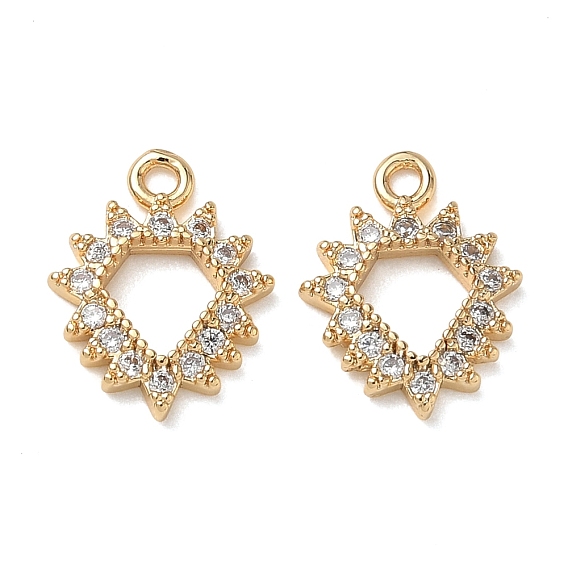 Brass Micro Pave Clear Cubic Zirconia Charms, Diamond-Shaped Charms, Nickel Free