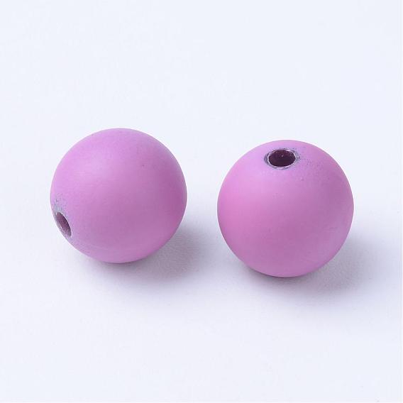 Spray Painted Acrylic Beads, Rubberized Style, Round