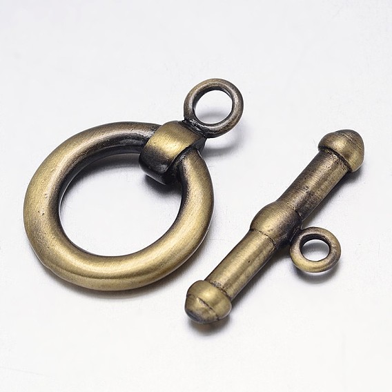 Brushed Antique Bronze Brass Toggle Clasps, Ring, Nickel Free