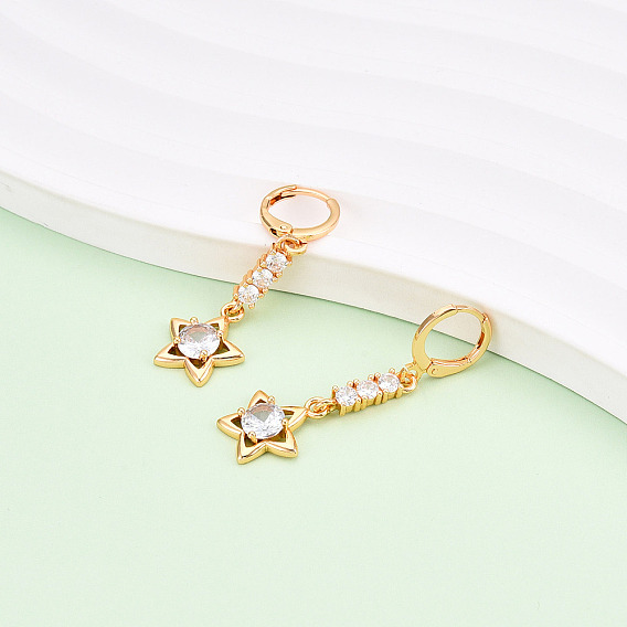Серьги-гвоздики с застежкой-молнией star латунные с микропаве из кубических цирконий, долговечный, золотые