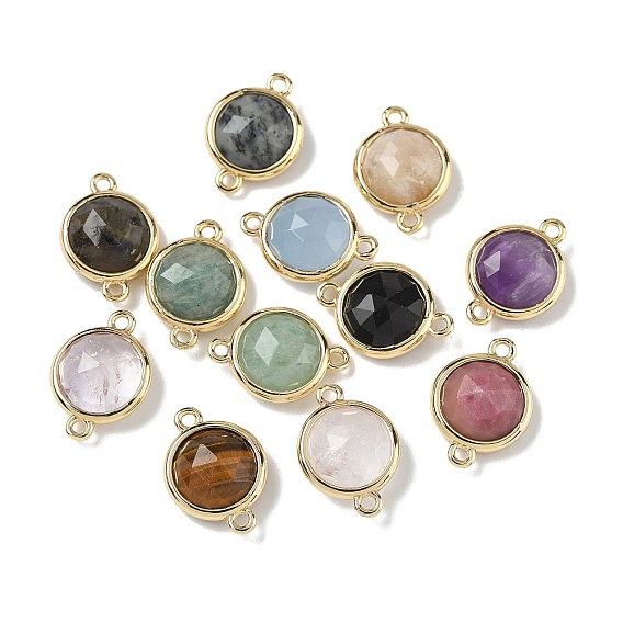 Латунные паве натуральные драгоценные камни граненые плоские круглые подвески-соединители, стойки покрытие, долговечный, золотые