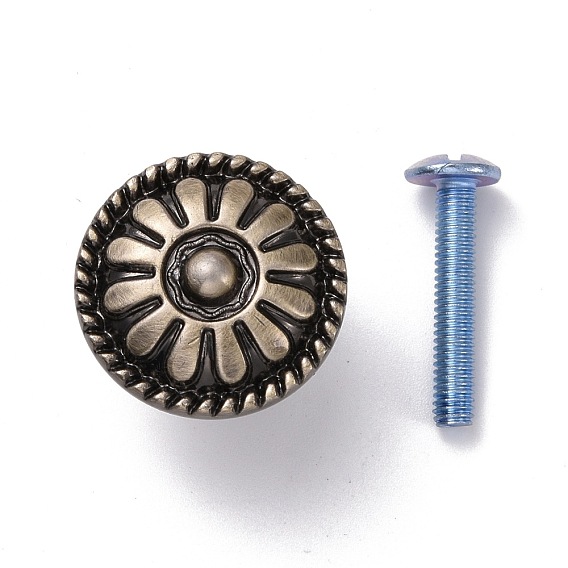 Vintage Victorian Floral Pattern Alloy Cabinet Door Knobs, Kitchen Drawer Pulls Cabinet Handles, with Iron Screws