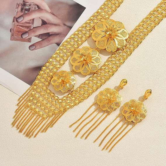 Iron Floral Tassel Earrings & Necklaces Set for Women