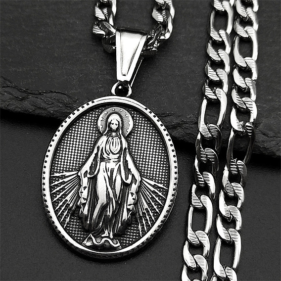 201 овальное ожерелье из нержавеющей стали с подвеской в виде Девы Марии в виде цепочки Фигаро