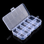 Transparent Plastic Containers, with 10 Compartments, for DIY Art Craft, Nail Diamonds, Bead Storage, Rectangle