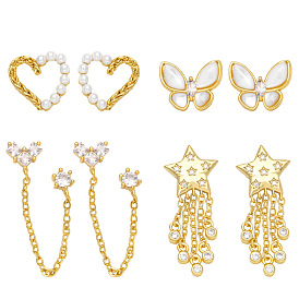 European and American Star Pentagram Tassel Earrings - Heart Pearl Studs, Versatile