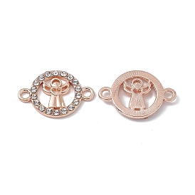 Alloy Connector Charms, with Crystal Rhinestones, Flat Round Links with Angel