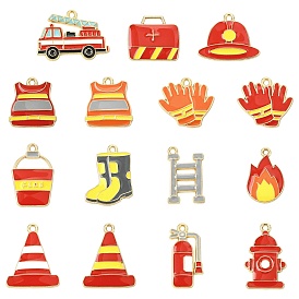 30шт. 15 стили подвесок из эмалированного сплава из серии для пожаротушения, золотые