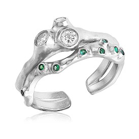 925 Sterling Silver Branch Open Cuff Ring, Cubic Zirconia Gothic Ring for Women