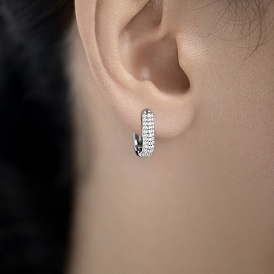 Boucles d'oreilles créoles en argent sterling en forme de U, avec de la zircone cubique clair