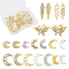CHGCRAFT 60Pcs 20 Style Alloy Cabochons, Moon & Butterfly & Leaf, for Nail Art Studs and Nail Art Decoartion Accessories