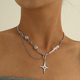 Asymmetrical Night Pearl Necklace for Women - Edgy and Mysterious Clubwear Jewelry