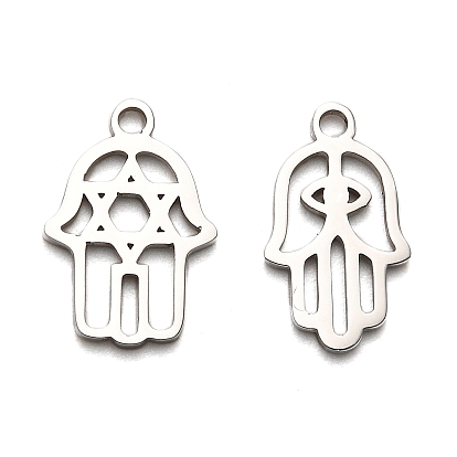 316 Surgical Stainless Steel Pendants, Laser Cut, Hamsa Hand/Hand of Miriam Charm, Stainless Steel Color