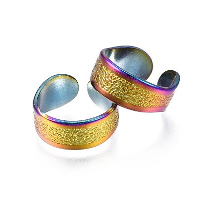 304 Stainless Steel Cuff Ring, Rainbow Color Open Ring for Women