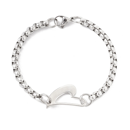 304 Stainless Steel Heart Link Bracelet with Box Chains for Women
