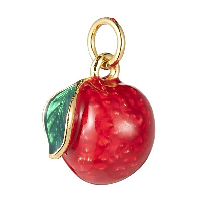 Brass Enamel Fruit Charms, with Jump Ring, Real 18k Gold Plated, Litchi