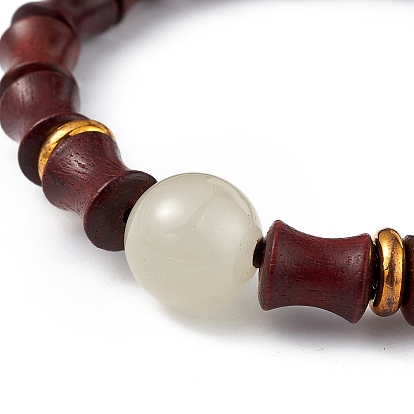 Natural Wood Column Beaded Stretch Bracelet for Women