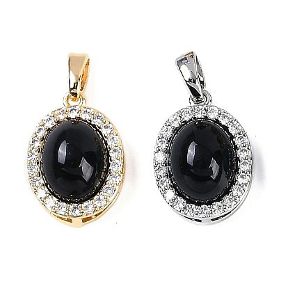 Овальные подвески из черного стекла, латунные прозрачные кубические циркониевые подвески
