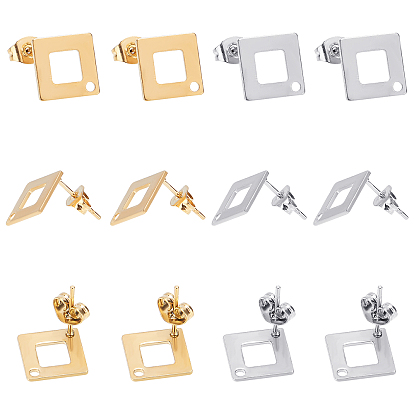 40 шт. 2 цвета вакуумное покрытие pvd 304 фурнитура для сережек-гвоздиков из нержавеющей стали, квадрат / ромб
