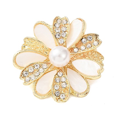 Alloy & Rhinestone & Plastic Pearl & Natural White Lapis Lazuli Brooches, Lapel Pins for Clothes, Flower