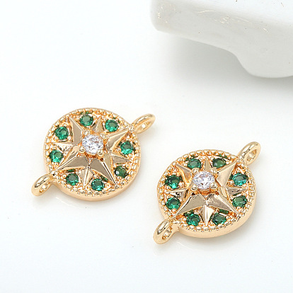 Pure copper plated 14k gold inlaid zircon star round connector pendant diy jewelry accessories
