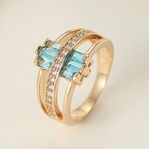 Латунные микро проложить пальцев кольца кубического циркония, прямоугольные, золотые