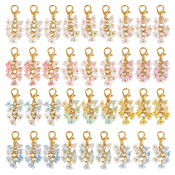 36шт 12 стили акриловые цветы подвесные украшения, Застежки-когти из сплава омара, подвески для украшений сумок