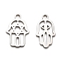 316 Surgical Stainless Steel Pendants, Laser Cut, Hamsa Hand/Hand of Miriam Charm, Stainless Steel Color