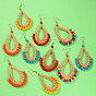 Bohemian Style Dangle Earrings, with Seed Beads, Woven Rattan and Iron Earring Hoop, Drop, Golden