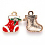 Alloy Enamel Pendants, with Crystal Rhinestone, for Christmas, Christmas Sock, Light Gold