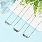 Natural Multicolor Tourmaline Faceted Cube Beads Pendant 304 Stainless Steel Satellite Chain Necklacs for Women