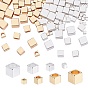 160Pcs 2 Colors Brass Spacer Beads, Long-Lasting Plated, Cube