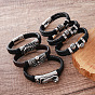 Vintage Braided PU Leather 304 Stainless Steel Bracelets with Magnetic Clasps for Men, Stainless Steel Color