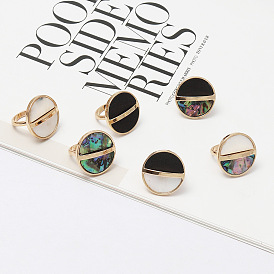 Minimalist Black Wood Inlaid Abalone Half Circle Ring - Fashionable European and American Style Jewelry