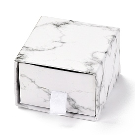 Boîte à tiroirs en papier carrée, avec une éponge noire et une corde en polyester, motif de marbre, pour bracelet et bagues