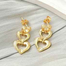 Латунные серьги-гвоздики с подвесками в форме сердца, стойки покрытие, долговечный, без кадмия и без свинца