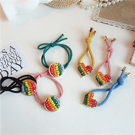 Colorful Crystal Hair Ties with Heart-shaped Leather Cover - Round Shape, Love